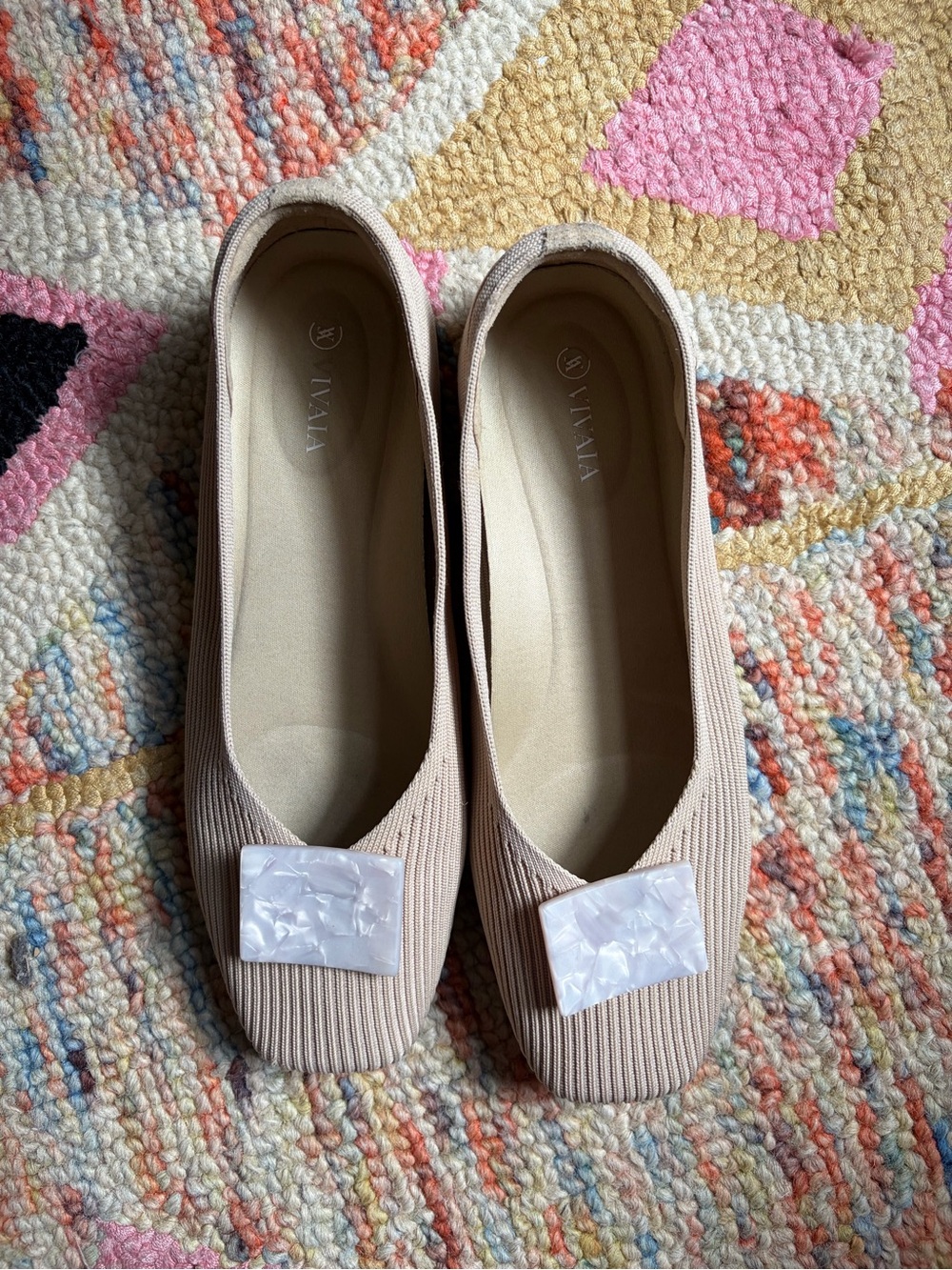 Vivaia Knit Square-Toe V-Cut Flats with Shoe Clips